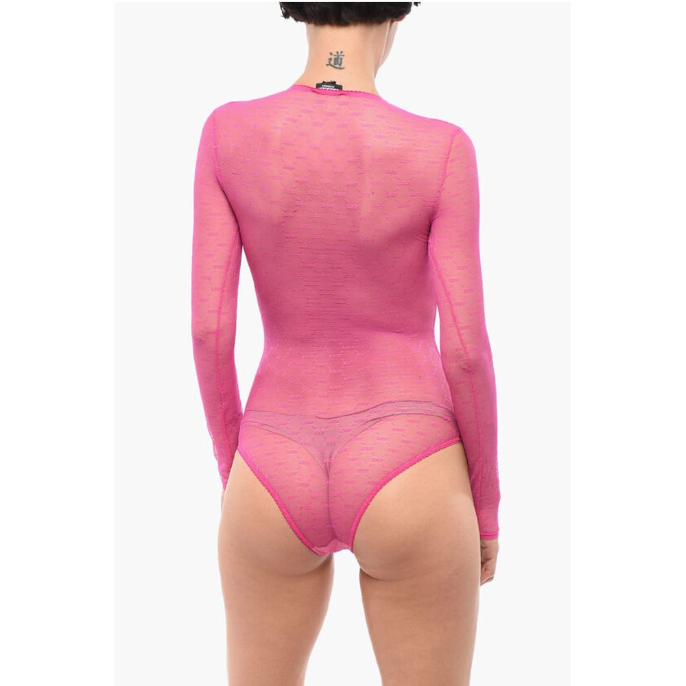 Long-sleeved Monogram Lace Bodysuit