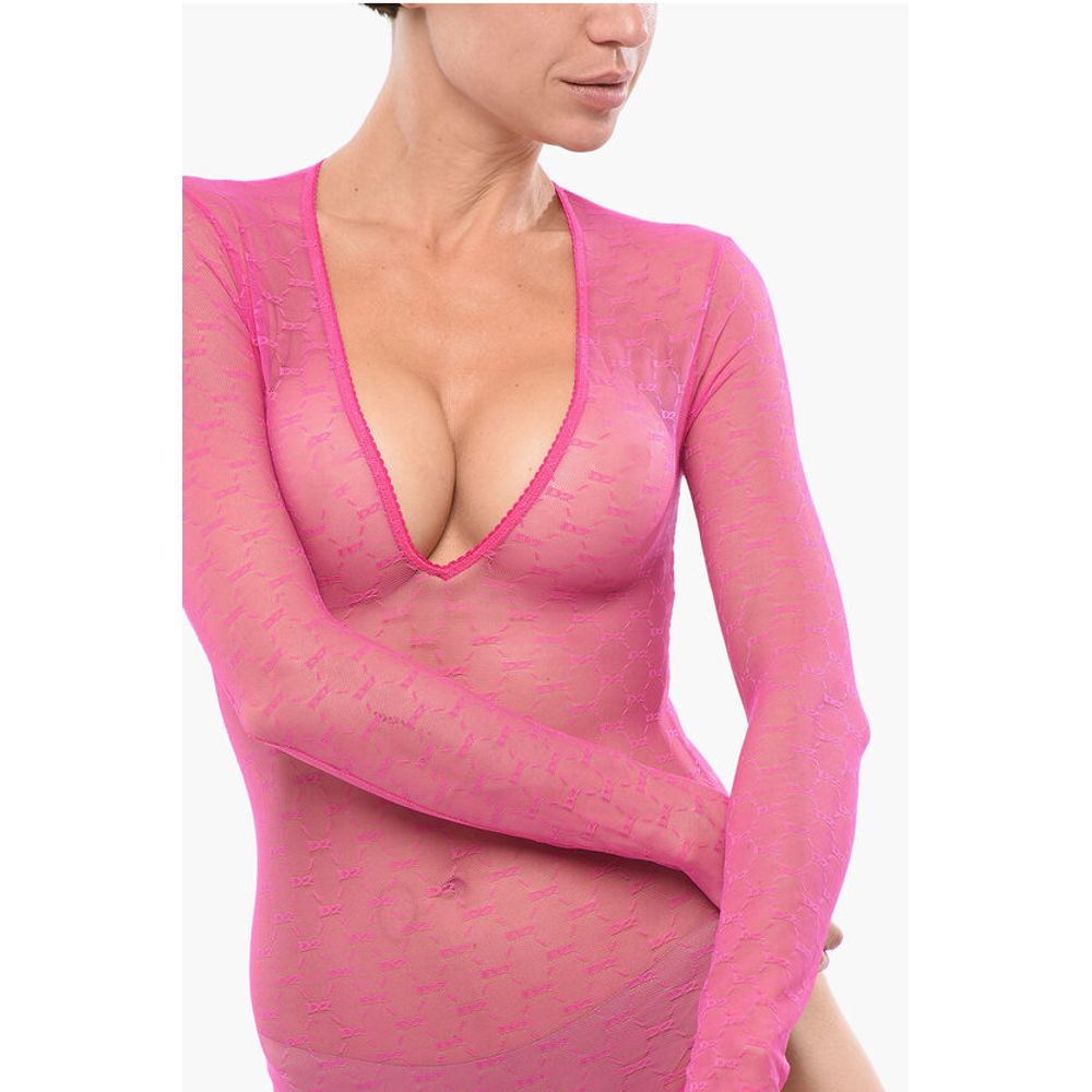 Long-sleeved Monogram Lace Bodysuit