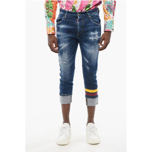 Dark Washed Sailor Fit Denims with Printed Bands 15cm