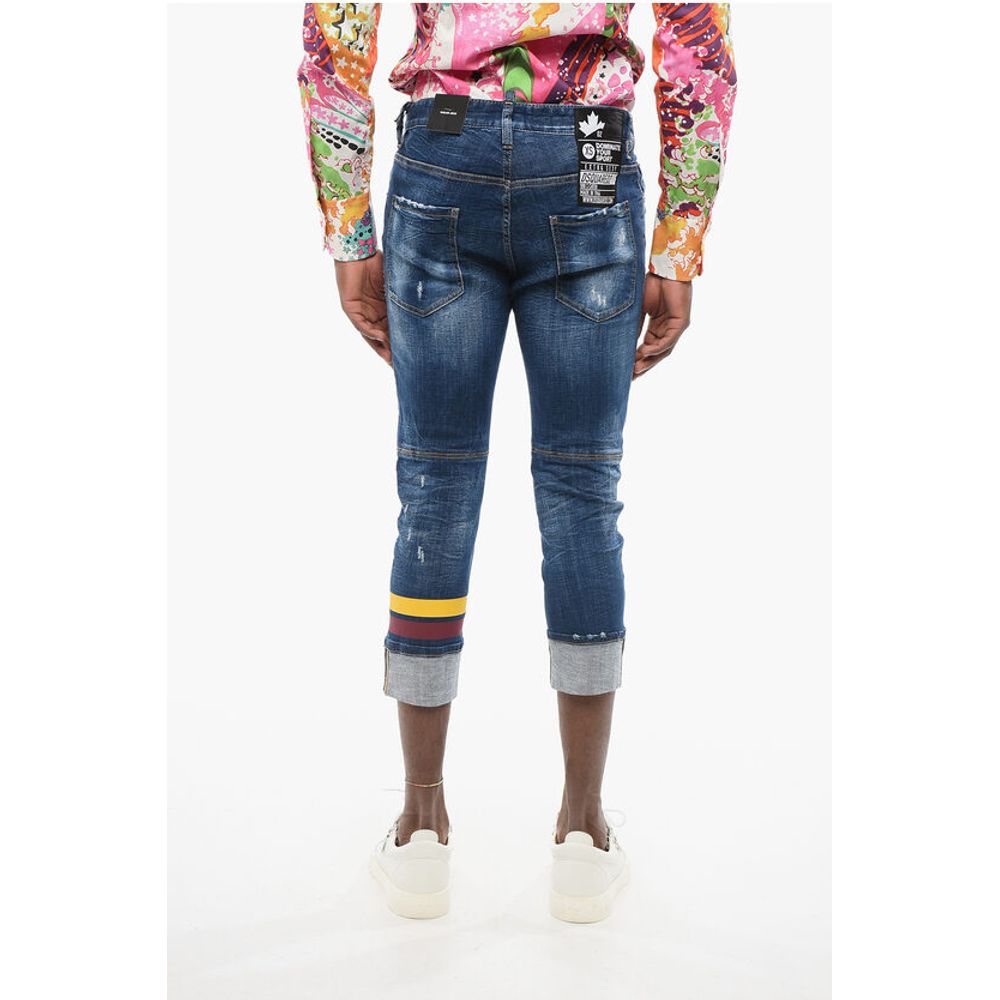Dark Washed Sailor Fit Denims with Printed Bands 15cm