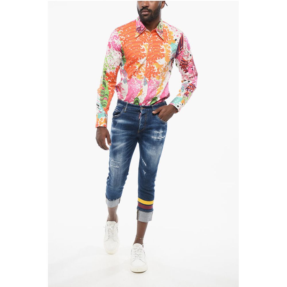 Dark Washed Sailor Fit Denims with Printed Bands 15cm