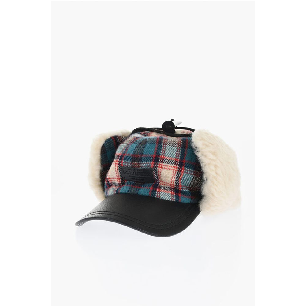 Checked Wool Blend Deerstalker Hat with Textured Leater Viso