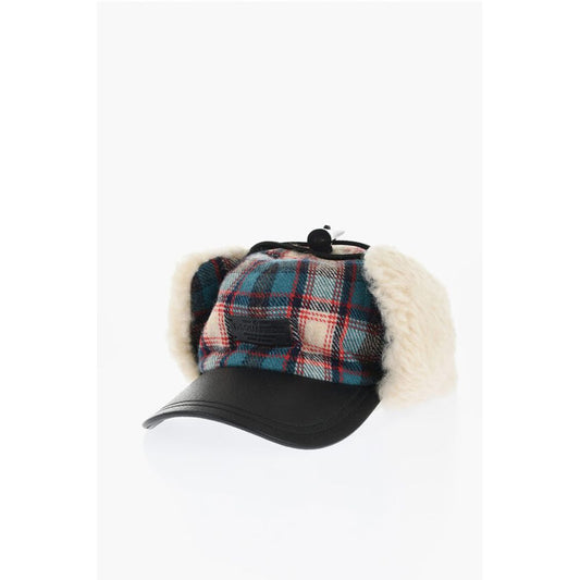 Checked Wool Blend Deerstalker Hat with Textured Leater Viso