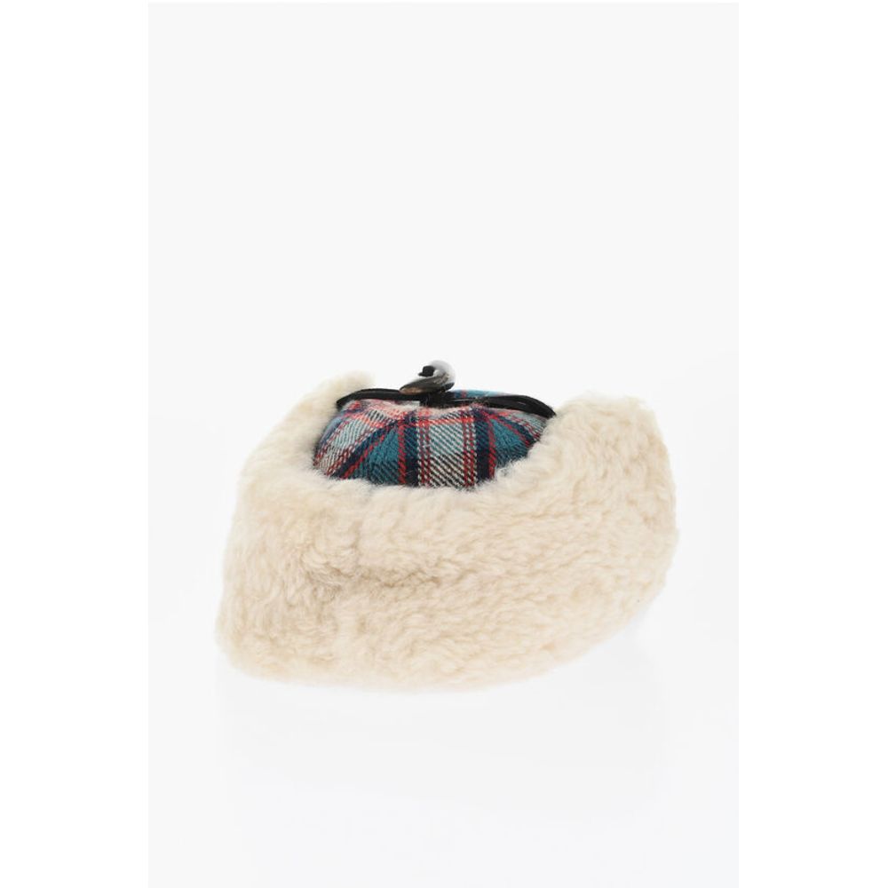 Checked Wool Blend Deerstalker Hat with Textured Leater Viso