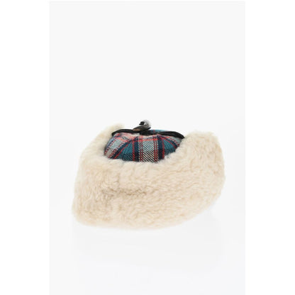 Checked Wool Blend Deerstalker Hat with Textured Leater Viso