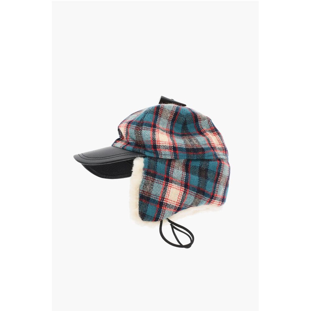 Checked Wool Blend Deerstalker Hat with Textured Leater Viso