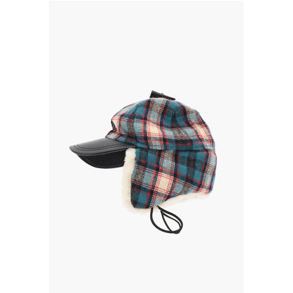 Checked Wool Blend Deerstalker Hat with Textured Leater Viso