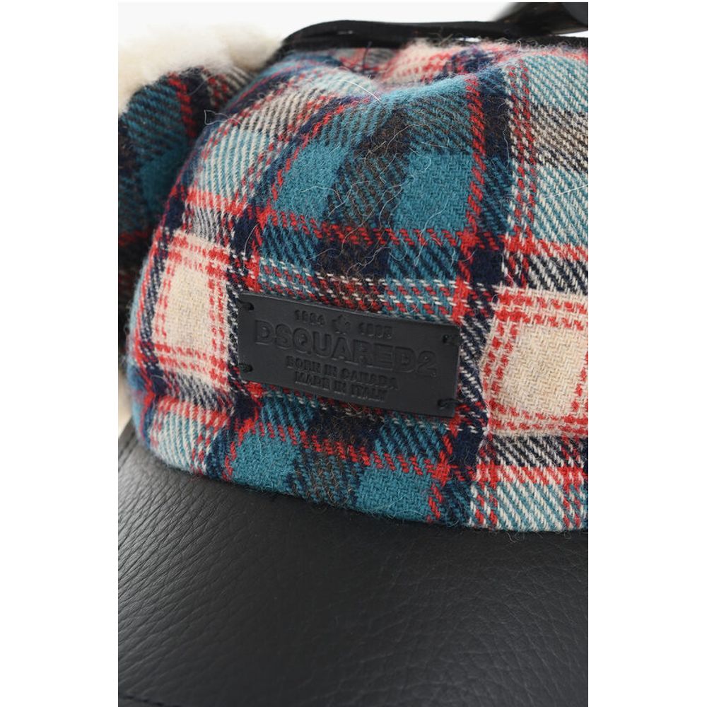Checked Wool Blend Deerstalker Hat with Textured Leater Viso