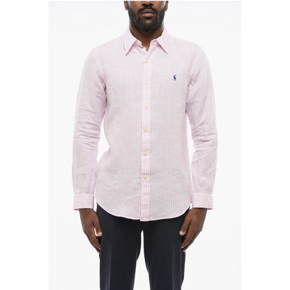 Linen Slim Fit Shirt with Awning Stripe Motif