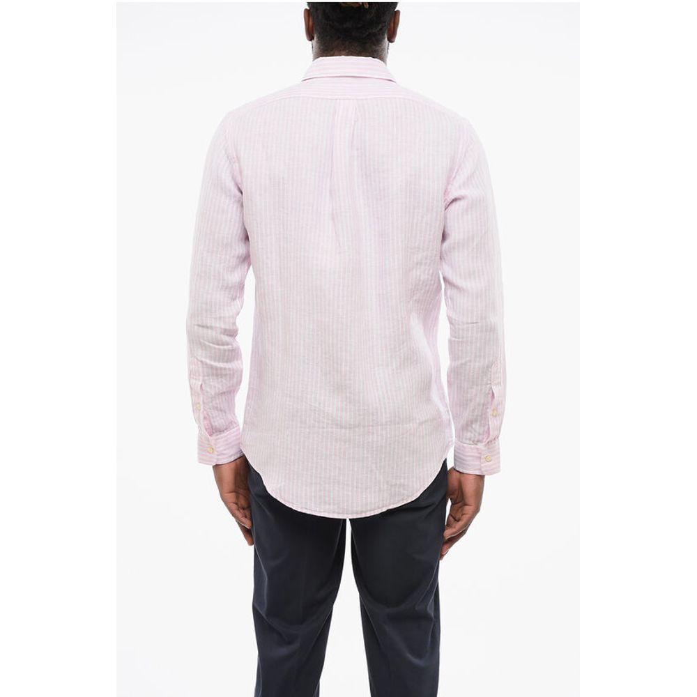 Linen Slim Fit Shirt with Awning Stripe Motif