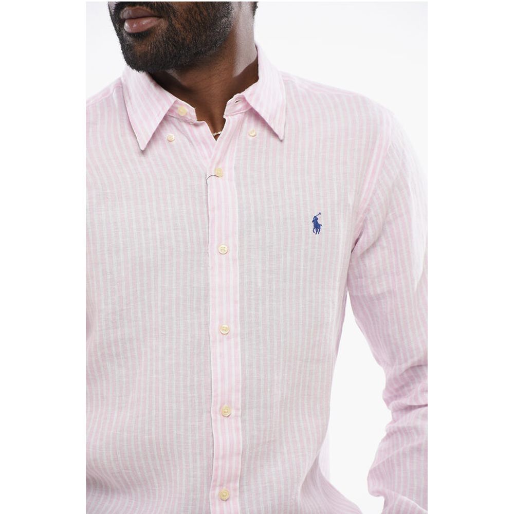 Linen Slim Fit Shirt with Awning Stripe Motif