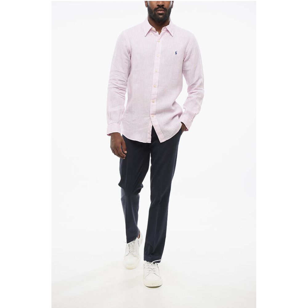 Linen Slim Fit Shirt with Awning Stripe Motif