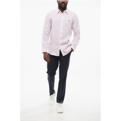 Linen Slim Fit Shirt with Awning Stripe Motif