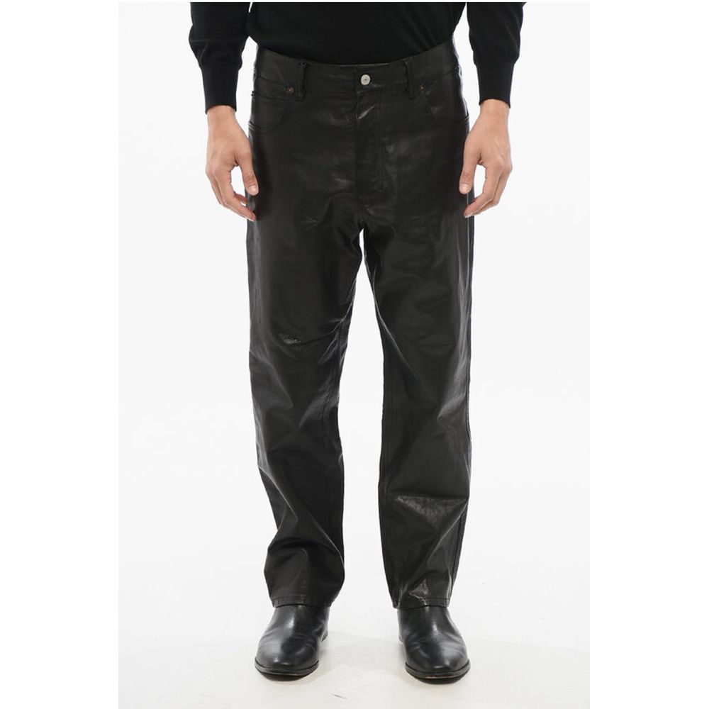 5-Pocketed Leather Pants with Belt Loops
