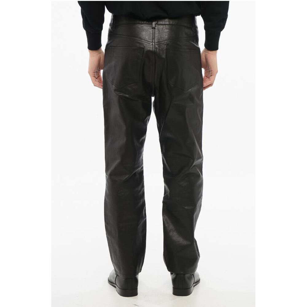 5-Pocketed Leather Pants with Belt Loops