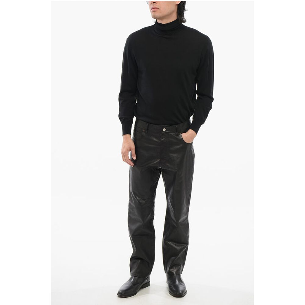 5-Pocketed Leather Pants with Belt Loops