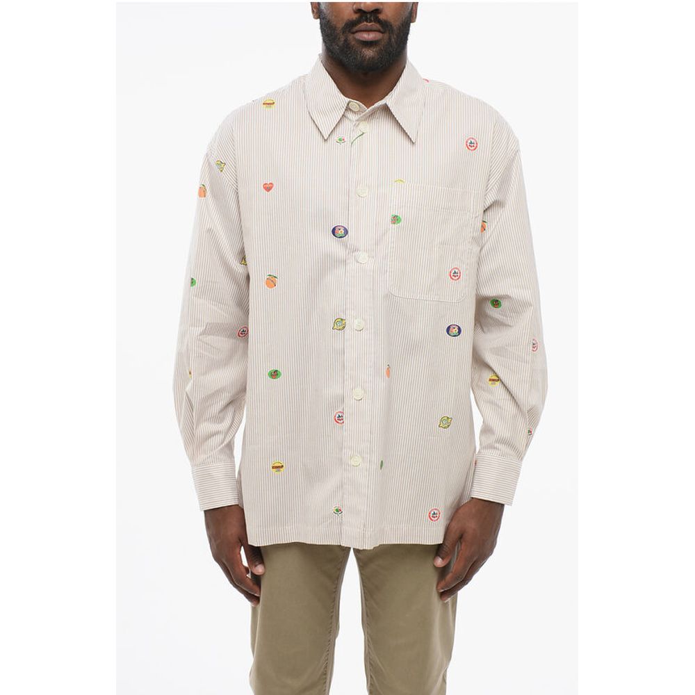 Striped FRUIT STICKERS Cotton Shirt with Breast-pocket