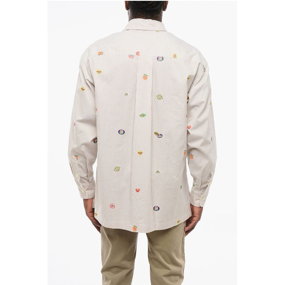 Striped FRUIT STICKERS Cotton Shirt with Breast-pocket