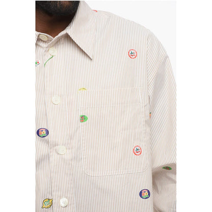 Striped FRUIT STICKERS Cotton Shirt with Breast-pocket