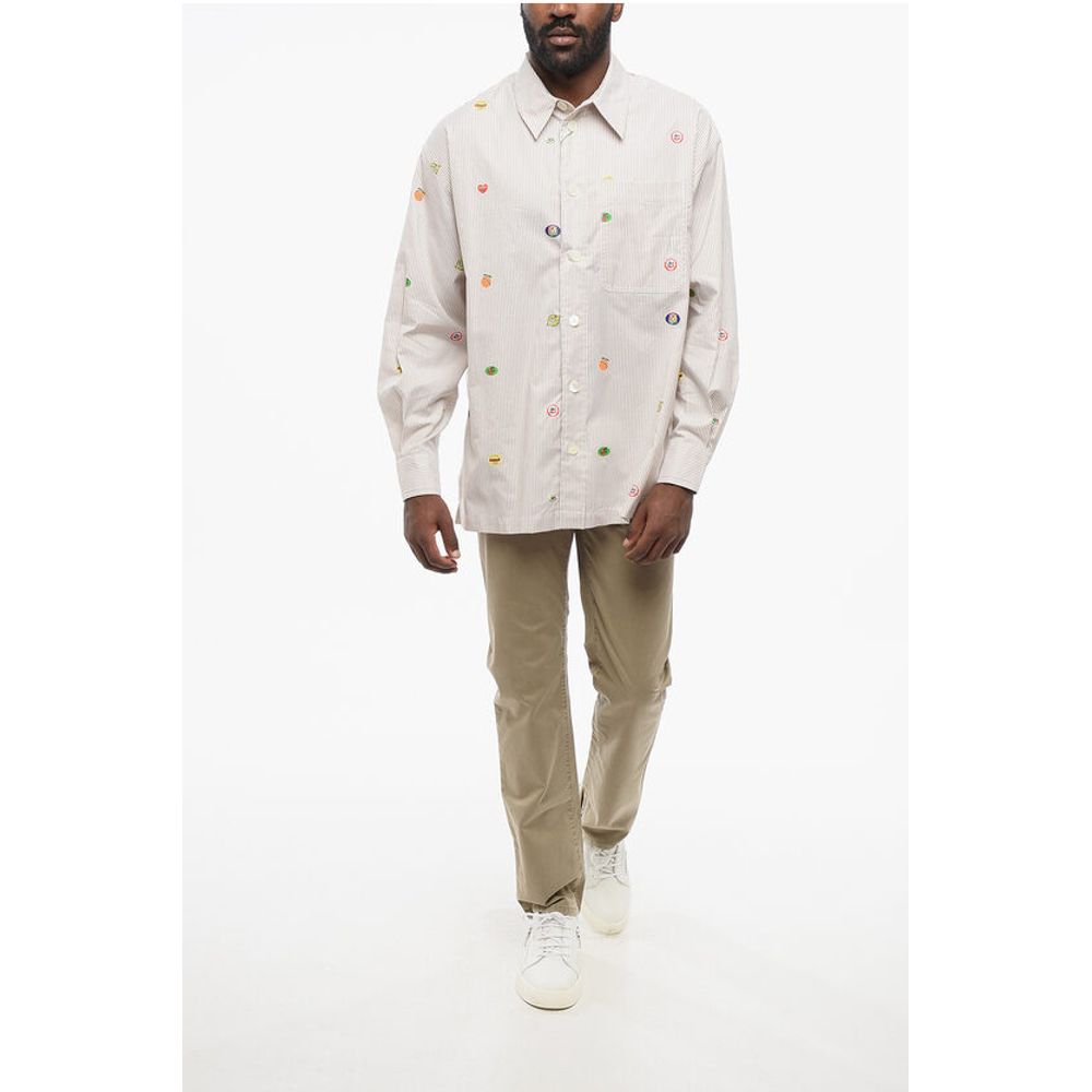 Striped FRUIT STICKERS Cotton Shirt with Breast-pocket