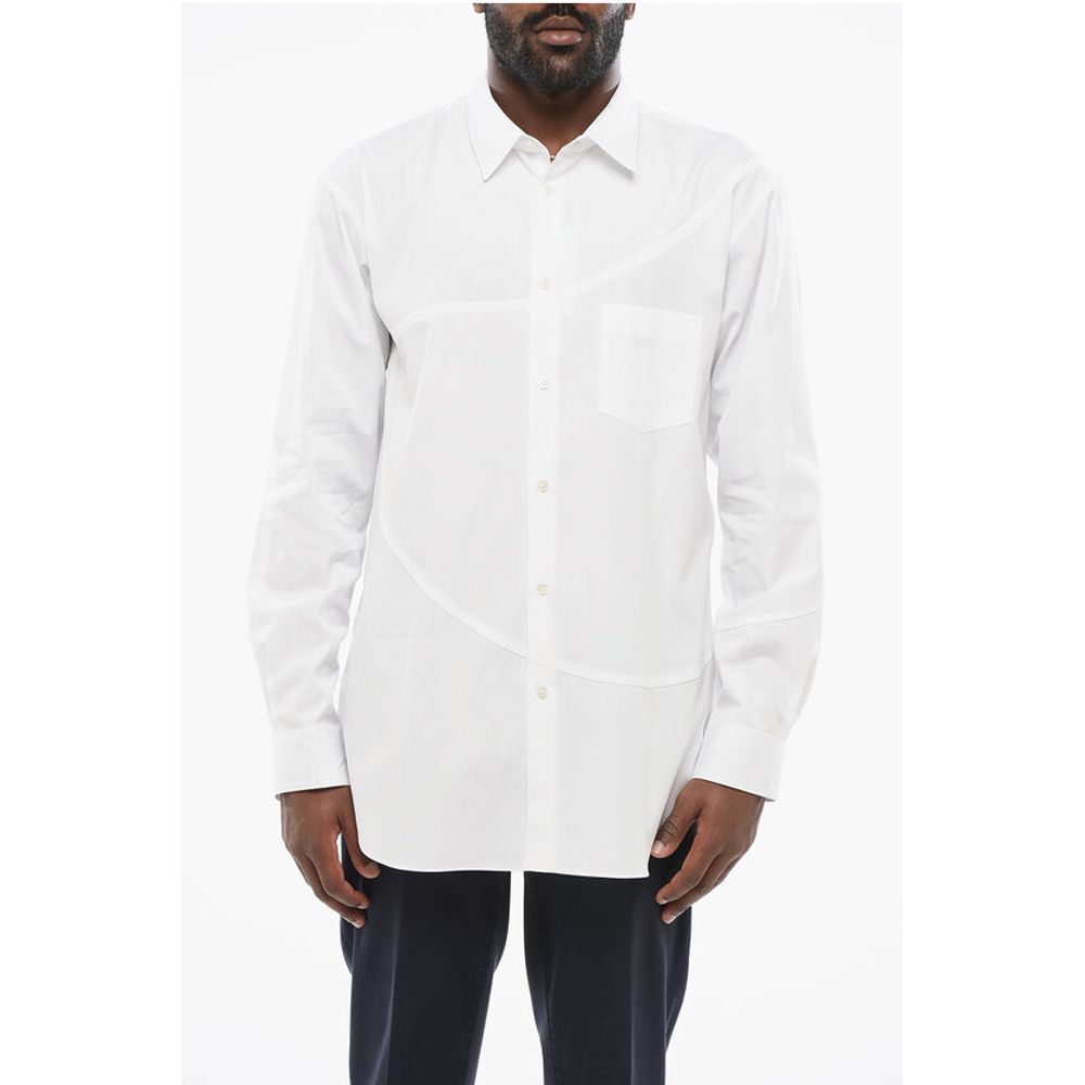 Transversal Stitching Popeline Shirt with Breast-pocket