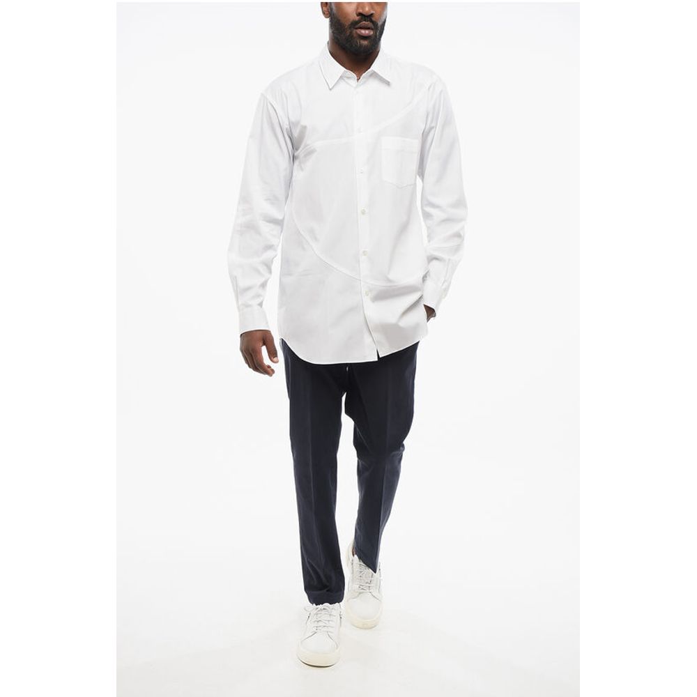 Transversal Stitching Popeline Shirt with Breast-pocket