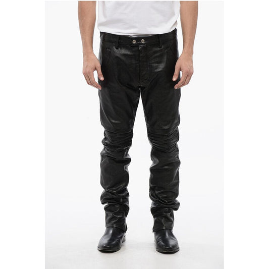 Textured Leather Pants with Biker Details