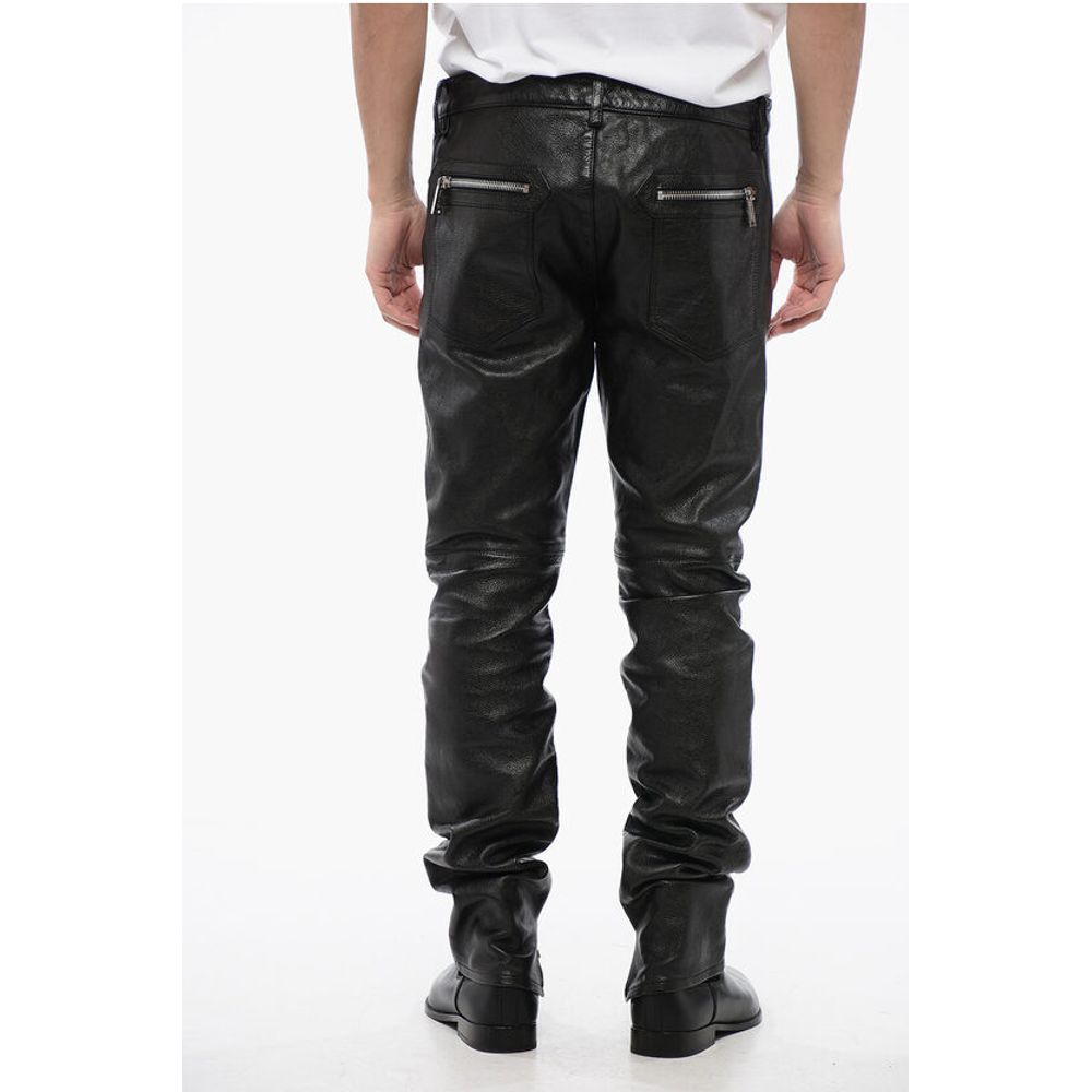 Textured Leather Pants with Biker Details
