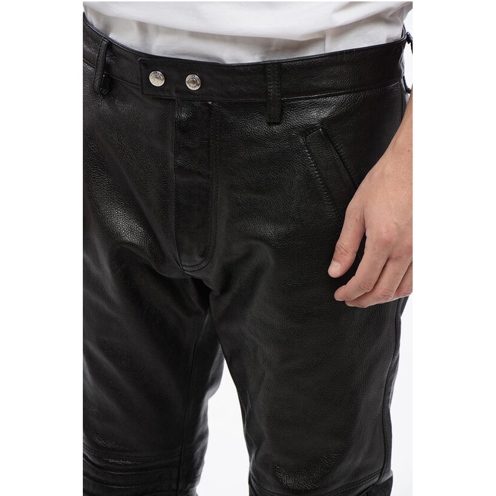 Textured Leather Pants with Biker Details