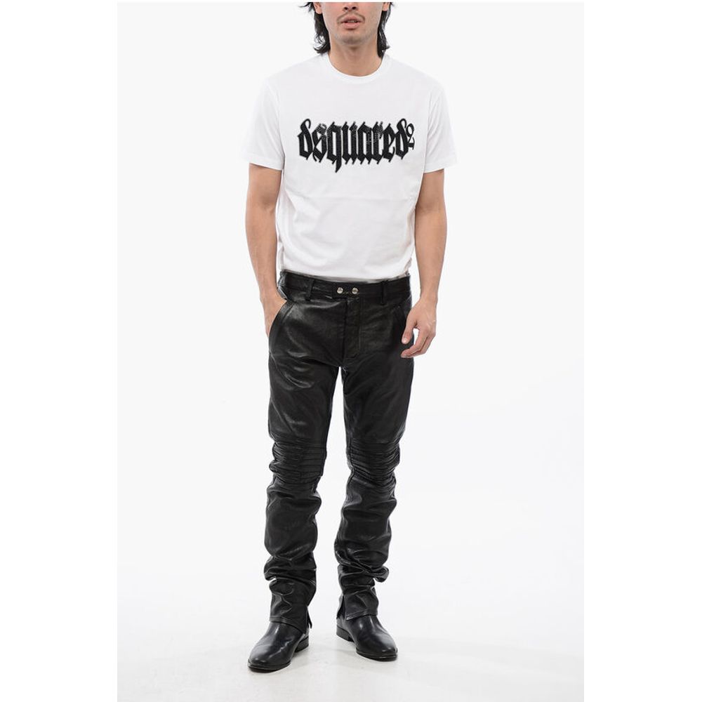 Textured Leather Pants with Biker Details