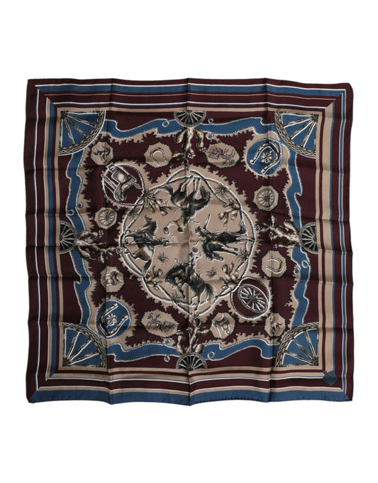 Multicolor Printed Silk Square Foulard Scarf