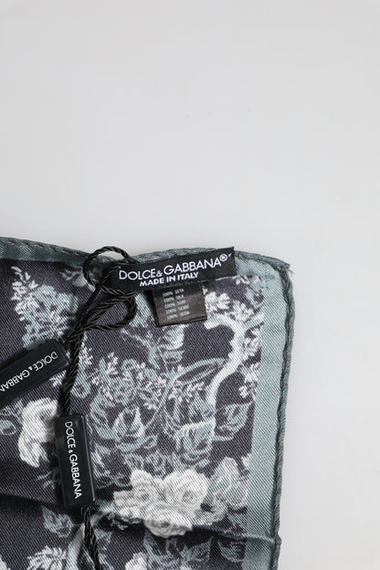 Black Floral Print Silk Square Foulard Scarf
