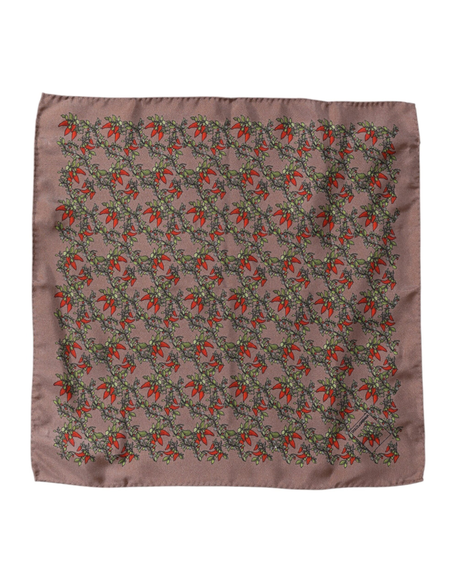 Brown Chilis Silk Square Men Foulard Scarf