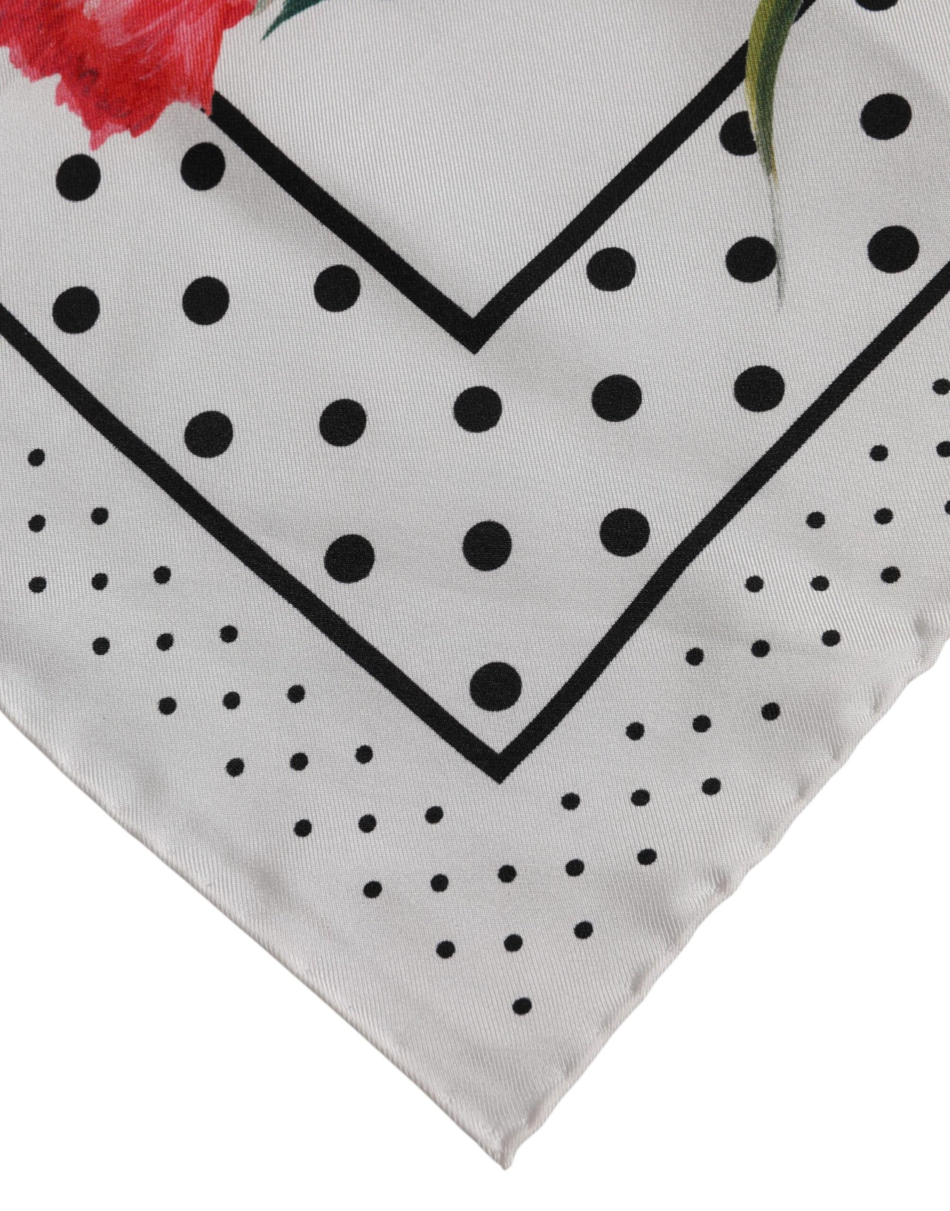White Floral Print Silk Square Foulard Scarf