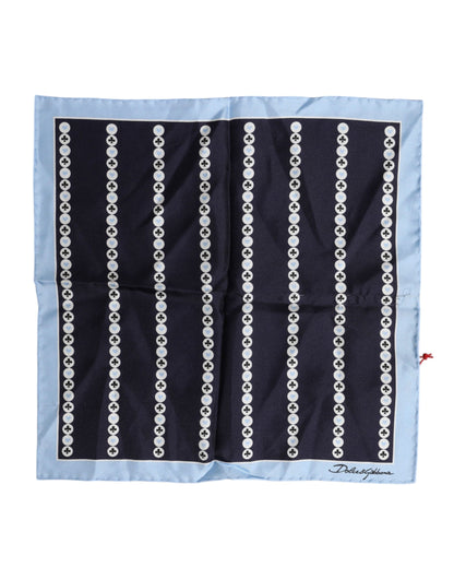 Blue Printed Silk Square Men Foulard Scarf