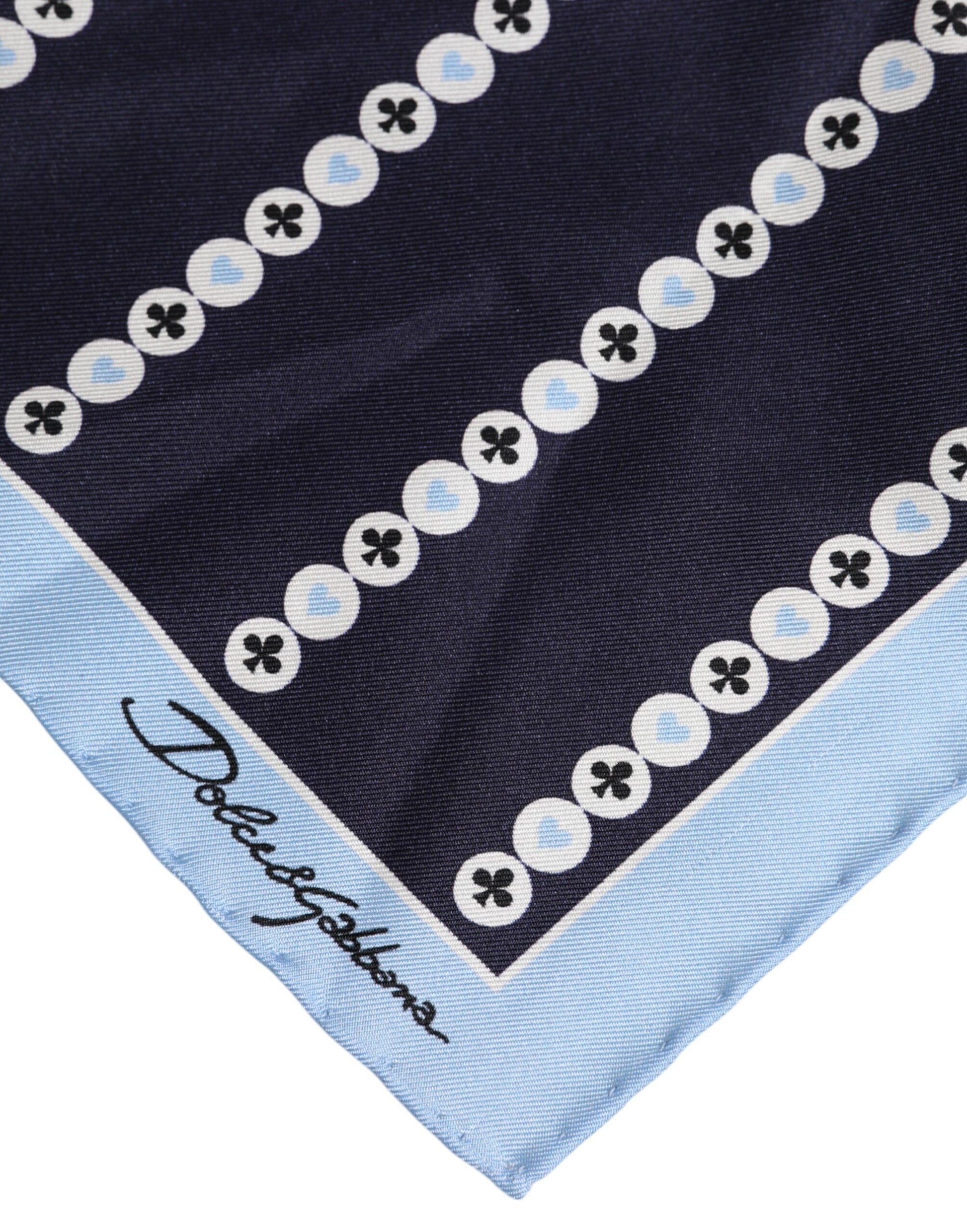 Blue Printed Silk Square Men Foulard Scarf
