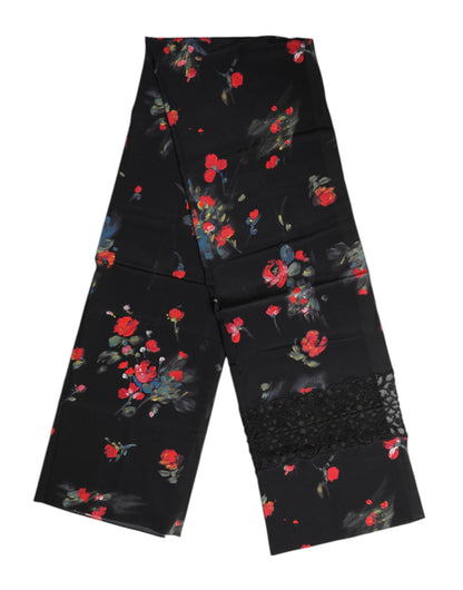 Black Floral Print Neck Warmer Wrap Scarf