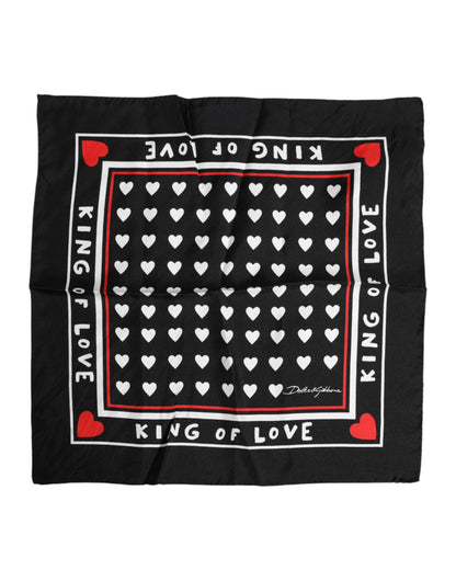 Black Printed Silk Square Men Foulard Scarf