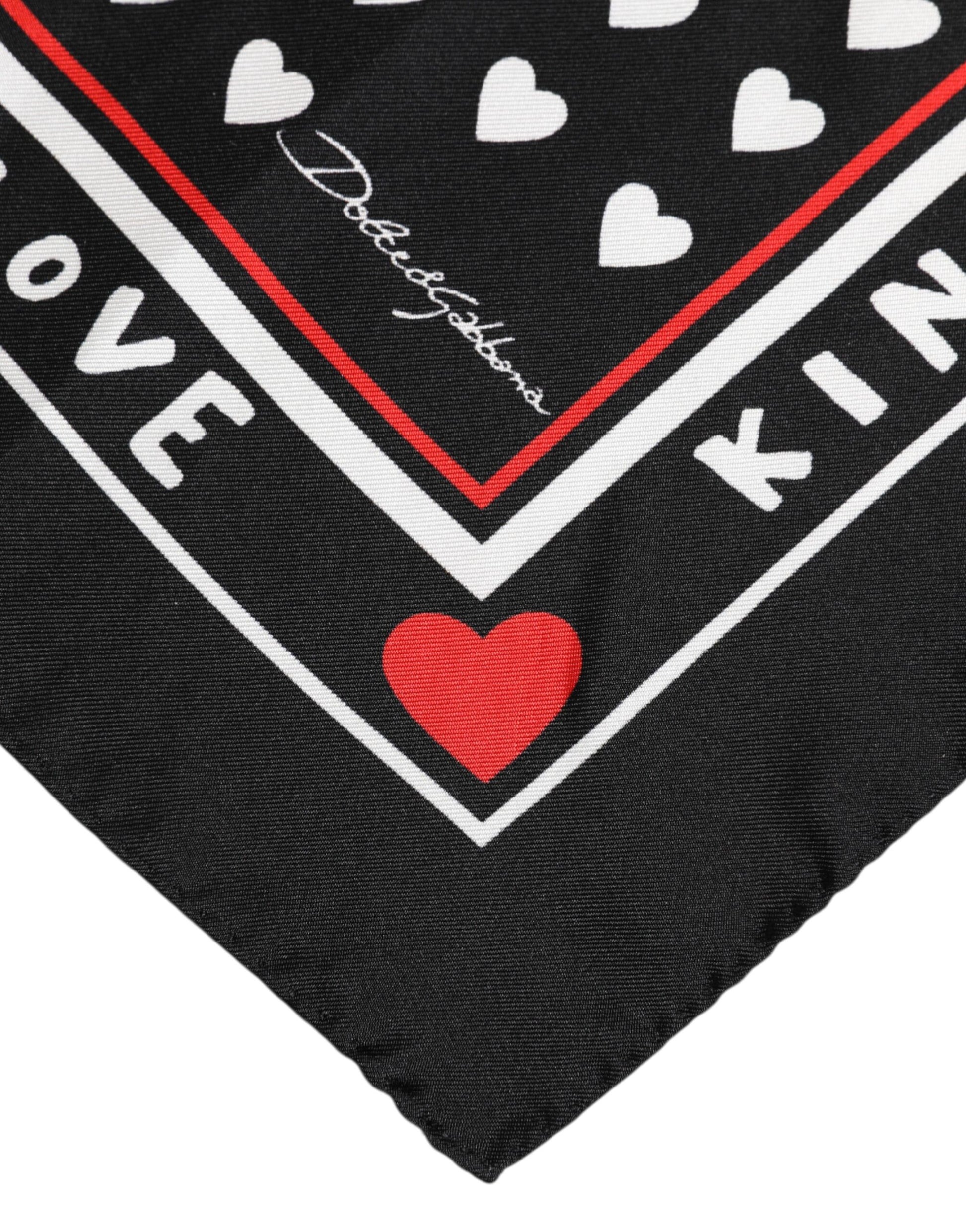 Black Printed Silk Square Men Foulard Scarf