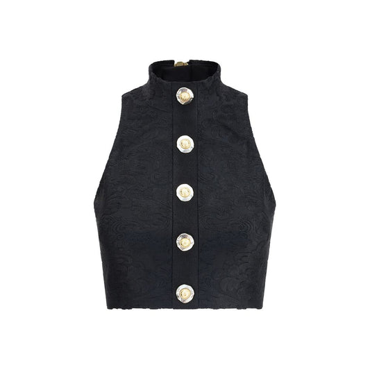 BUTTONED HLTNK BOUCLETTE BAROQUE TOP