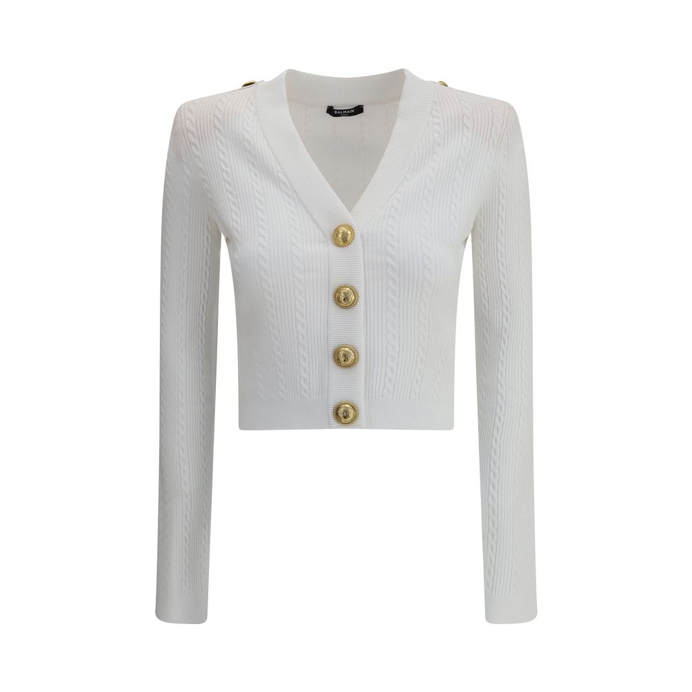 LS BUTTONED V-NECK TORSADE KNIT CARDIGAN