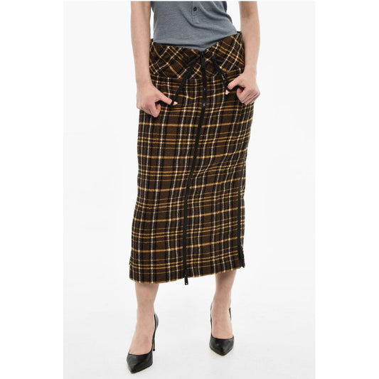 Tartan Motif Longuette Wool Skirt With Size Zips