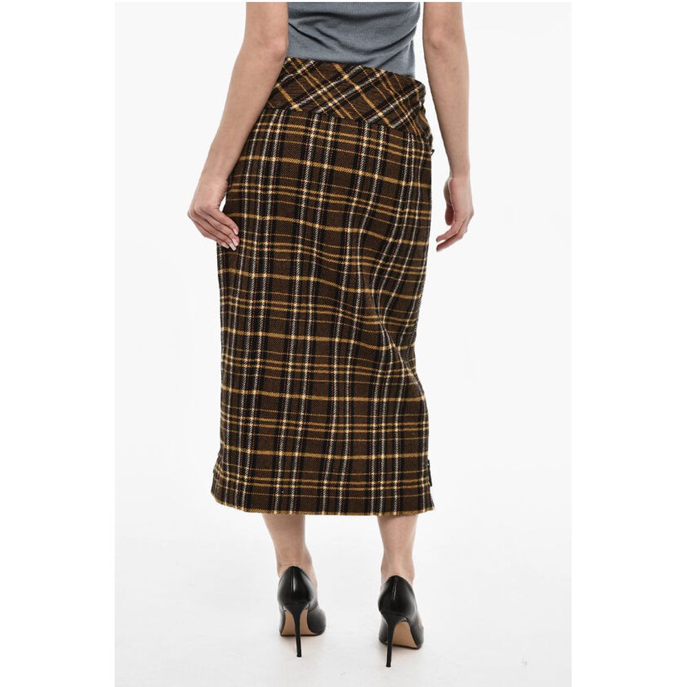 Tartan Motif Longuette Wool Skirt With Size Zips