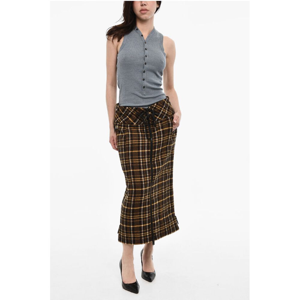 Tartan Motif Longuette Wool Skirt With Size Zips