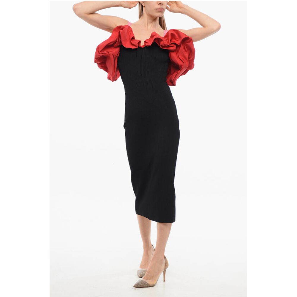 Knitted Cold-Shoulder Dress with Ruffled Detail
