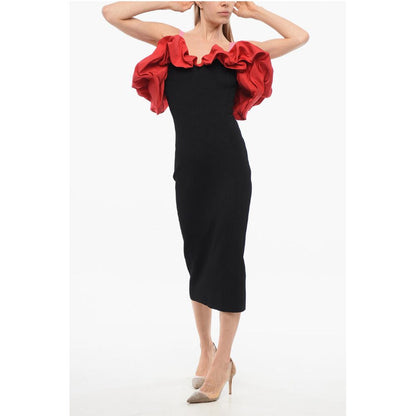 Knitted Cold-Shoulder Dress with Ruffled Detail