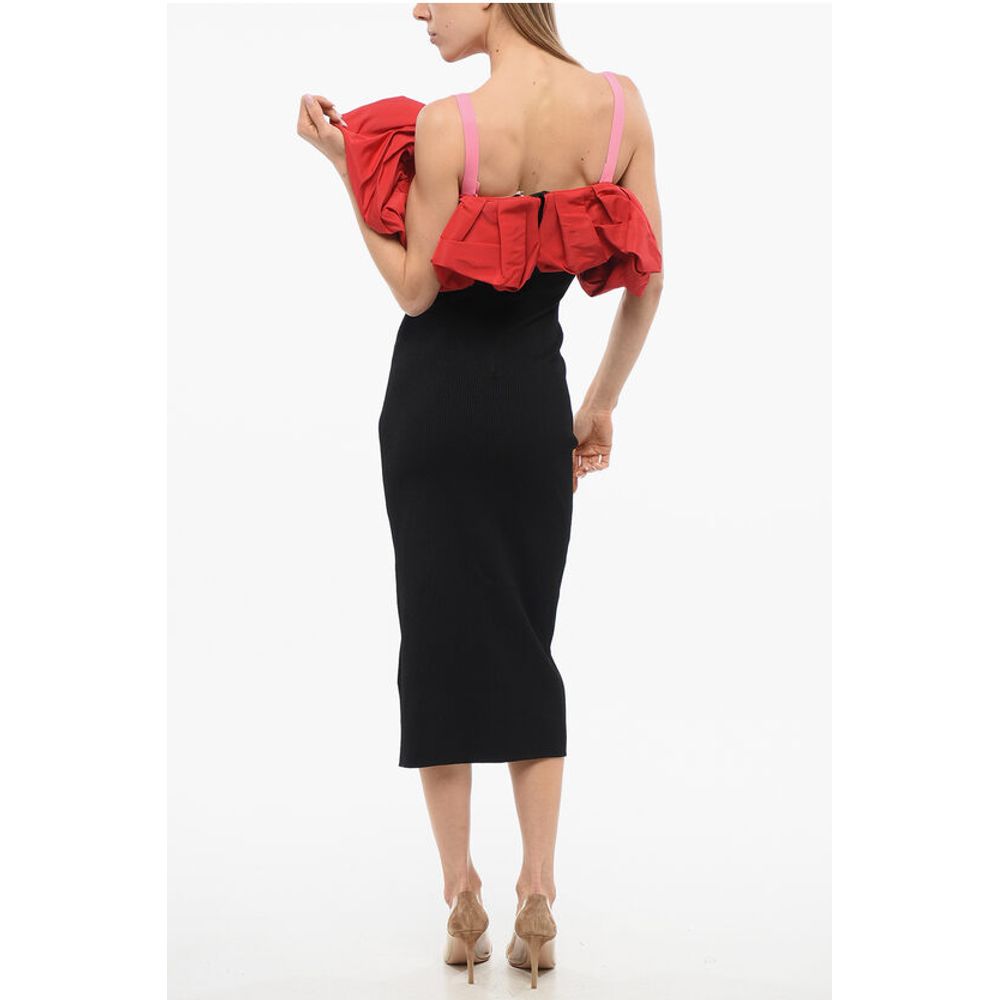 Knitted Cold-Shoulder Dress with Ruffled Detail