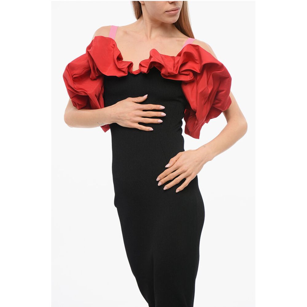 Knitted Cold-Shoulder Dress with Ruffled Detail