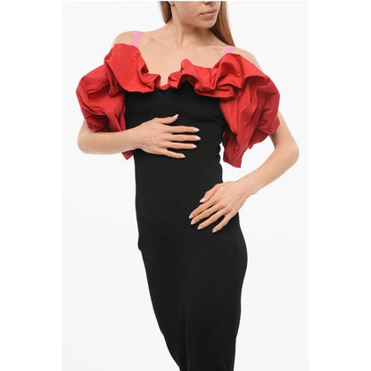 Knitted Cold-Shoulder Dress with Ruffled Detail