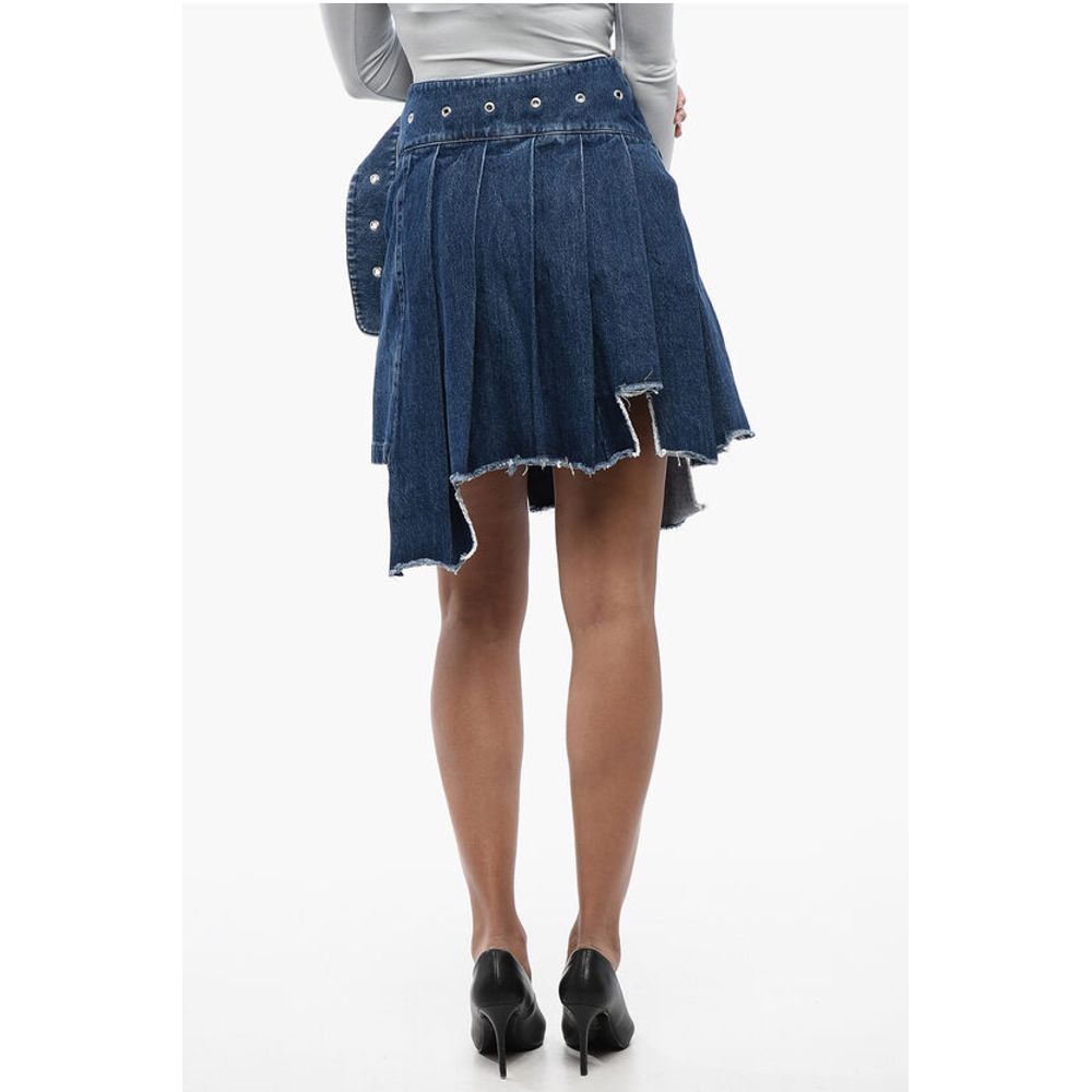 Pleated Asymmetric Denim Skirt
